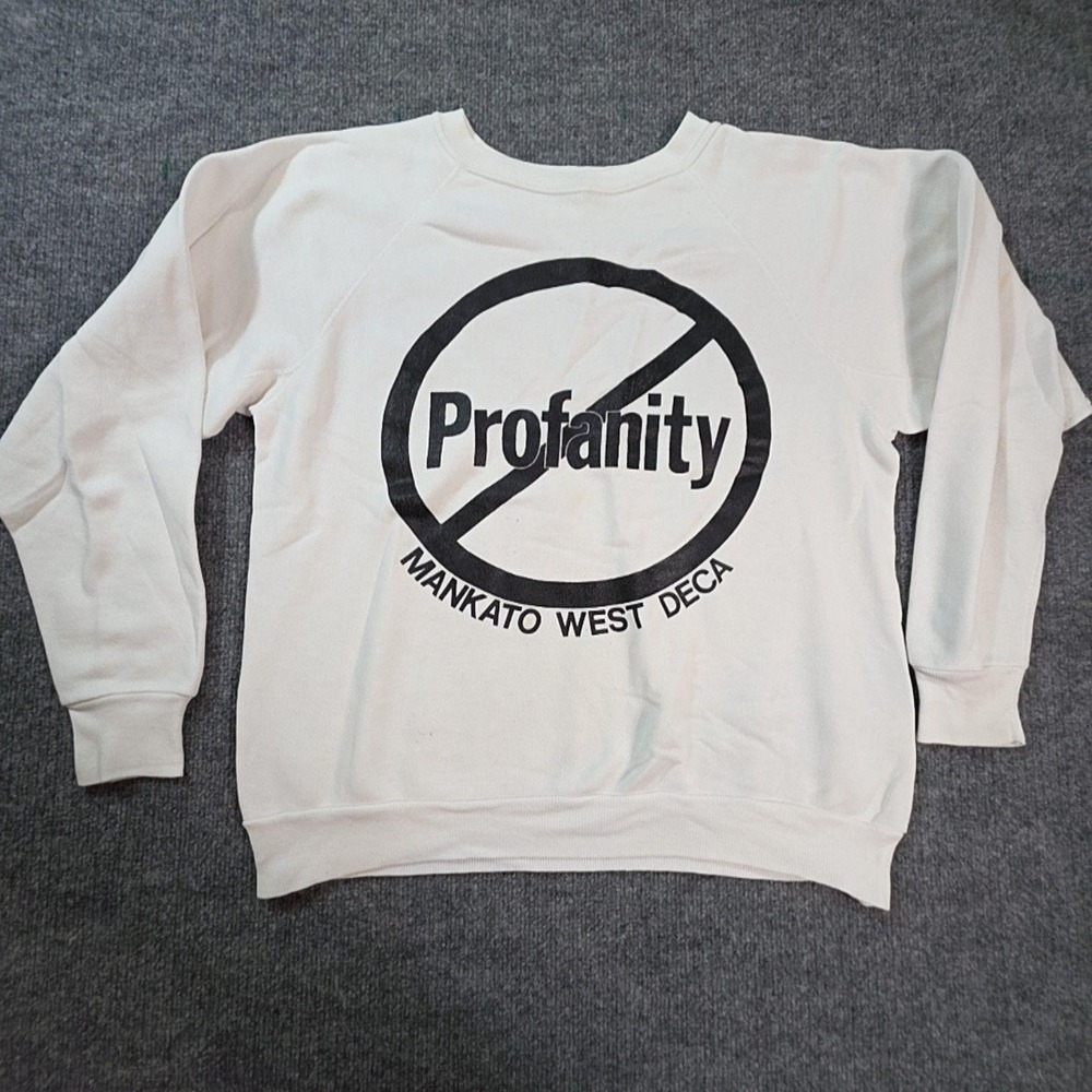 Sweatshirt Mens Small White Fleece Pullover Profanity Mankato West DECA